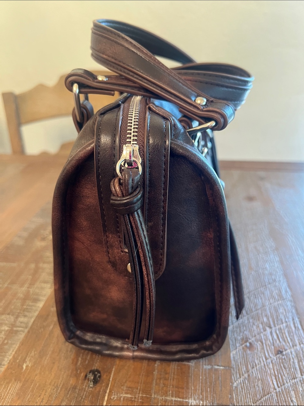 Made in NYC Distressed Brown Crossbody Satchel - Picture 5 of 10